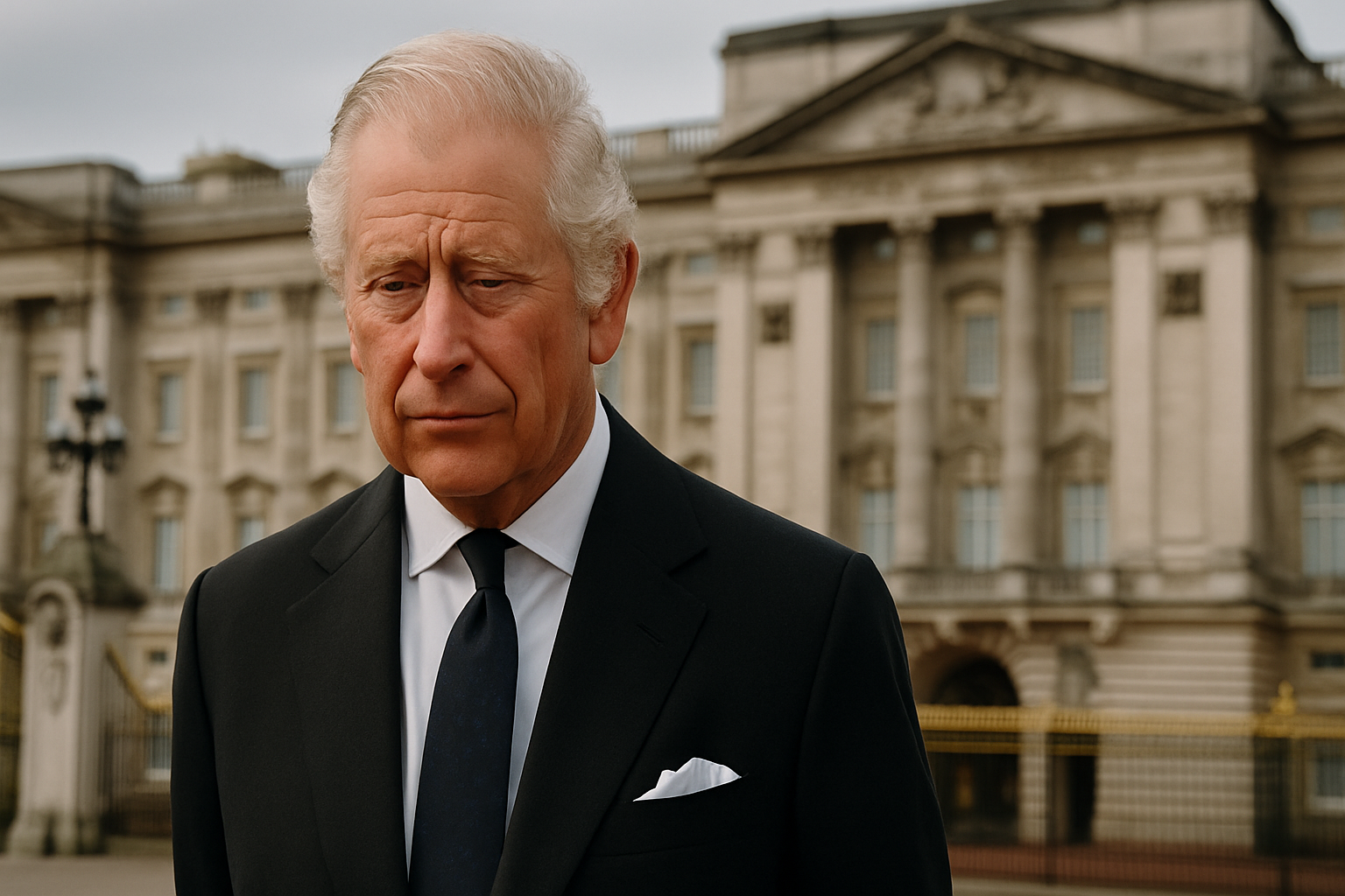 Distinguished Elderly Man in Front of a Historic Landmark Elderly man in a black suit standing solemnly in front of a historic building.